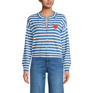 Lands' End Women's Cropped Fine Gauge Crew Neck Cardigan Sweater - 1 of 3