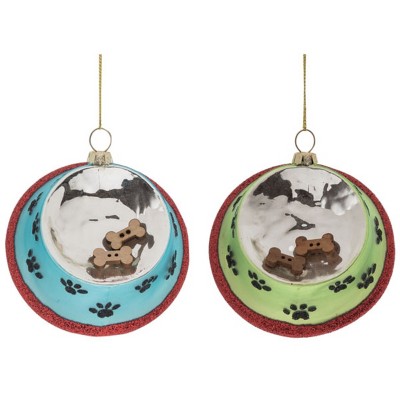 Transpac Glass Pet Bowl Ornament Set of 2 Christmas Home Decorations