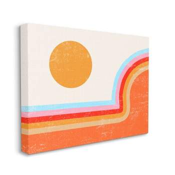 Stupell Industries Abstract Sun Over Striped Lines Blue Red Orange Gallery Wrapped Canvas Wall Art, 16 x 20