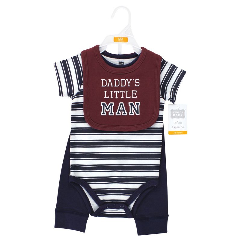 Hudson Baby Infant Boy Cotton Bodysuit, Pant and Bib Set, Boy Daddy, 2 of 6