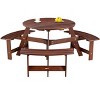 Wood Picnic Table, DIY with 3 Built-in Benches, Umbrella Hole, Outside Table and Bench Set, Outdoor Round Picnic Tables - 2 of 4