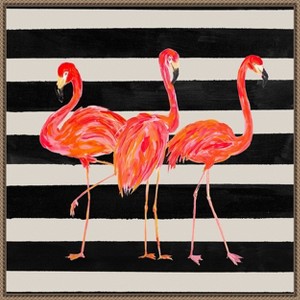 Amanti Art Fondly Flamingo Trio Square on Stripe by Julie Derice Framed Canvas Wall Art - 1 of 4