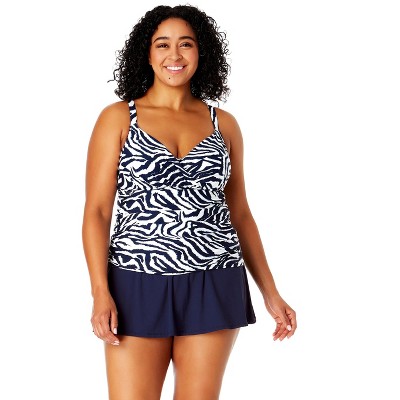 Women's Plus Zebra Shadow Floral Twist Front Underwire Tankini Swim Top ...