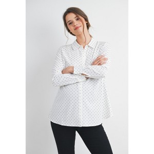 Hello Miz Women's Polka Dot Button Down Long  Sleeve Maternity Nursing To - 1 of 4