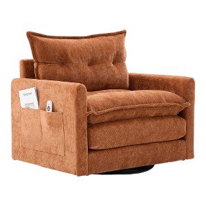 Lyngins Swivel Accent Chairs with Side Pockets and Pillow,Upholstered Swivel Reading Chairs,Chenille Sofa Chairs for Bedroom,Living Room - 1 of 4