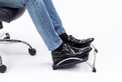 Black Adjustable Ergonomic Under-Desk Footrest with Chrome Frame