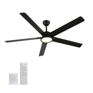 66 Inch Aluminum Blade Ceiling Fan with Light and Remote, Outdoor Patio Fan with Quiet DC Motor, 6-Speed Reversible Black Industrial Fan - 1 of 4