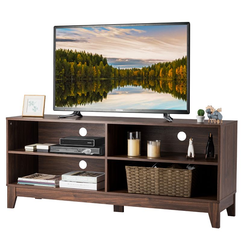 Tangkula Modern Wooden TV Stand Media Console Storage Cabinet with 4 Open Shelves Walnut/Black/Brown, 4 of 6