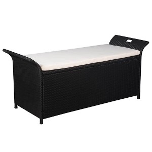 vidaXL Storage Bench with Cushion 54.3" Poly Rattan Black - 1 of 4