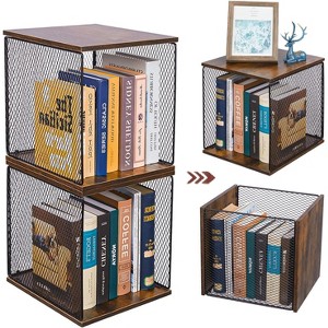Attop 2 Cube Organizer Bookshelves DIY Variable Stackable Cube Storage Organizer for Living Room,Small Bookshelf Black Brown Wooden,No Vinyl Storage - 1 of 4