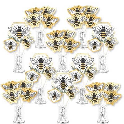 Big Dot of Happiness Little Bumblebee - Bee Baby Shower or Birthday Party Centerpiece Sticks - Showstopper Table Toppers - 35 Pieces