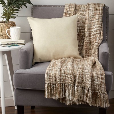 Stone Beige Cotton Reversible Throw Blanket