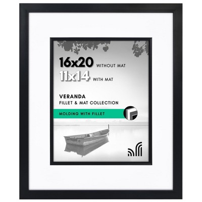 Americanflat 16x20 Picture Frame with Decorative Inner Mat Accent - 11x114 Photos with Mat or 16x20 Without - Veranda - Black