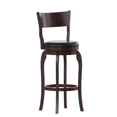 Taylor & Logan 43.25" Enola Barstool Espresso: Round Faux Leather, Wood Frame, Fixed Height