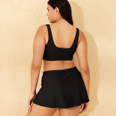 Shade & Shore Women's Mid-Rise Swim Skirt - Shade & Shore™ Black L: Built-in Brief, Full Coverage, Pull-On Waist — фото 5