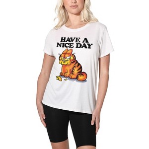 Women's Garfield Nice Day Loose T-Shirt White - 1 of 4