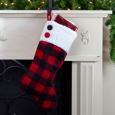 23" Black and Red Buffalo Plaid Christmas Stocking with Sherpa Cuff