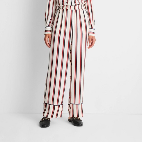 Satin Striped Wide Leg Trousers