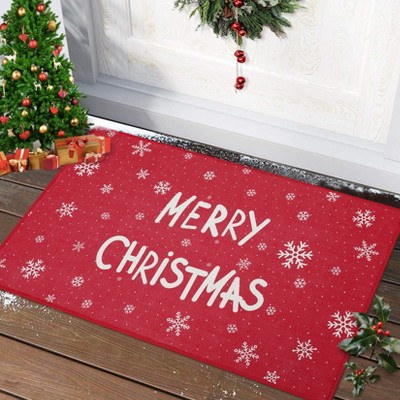 Christmas Buffalo Plaid Welcome Mat -Non-Slip Snowflake Doormat for Front Door