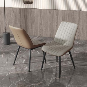 POVISON Contemporary High Back Dining Chairs Set of 2, Leather Side Chairs, Beige - 1 of 4