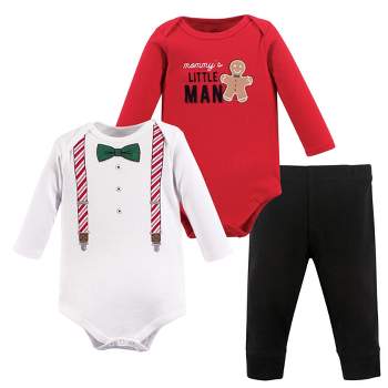 Little Treasure Baby Boy Cotton Bodysuit and Pant Set, Christmas Suspenders