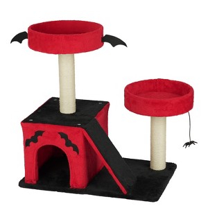 Gulches Red Black 26 inch Gothic Cat Tree Bat Wing Condo Dual Perches Sisal Ladder Spider Toy MDF Tower Large Cats 22 lbs - 1 of 4