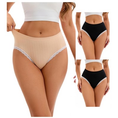 INSPIRE CHIC 3 Packs Women's Lace Trim Underwear Mid-Waisted Butt Lifter No Trace Briefs Panties