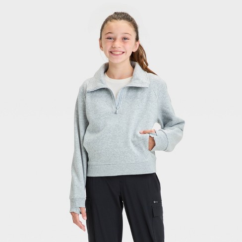 Girls 1 2 Zip Fleece Pullover All In Motion Heather Gray M Target