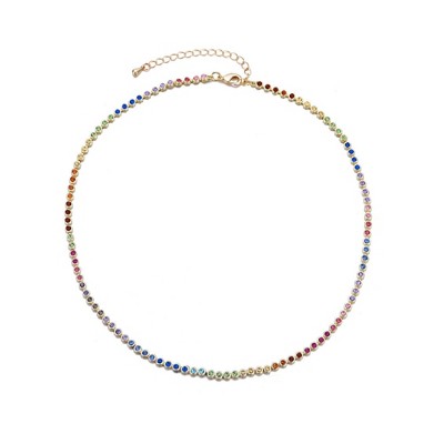 Adornia 14k Gold Plated Rainbow Tennis Necklace