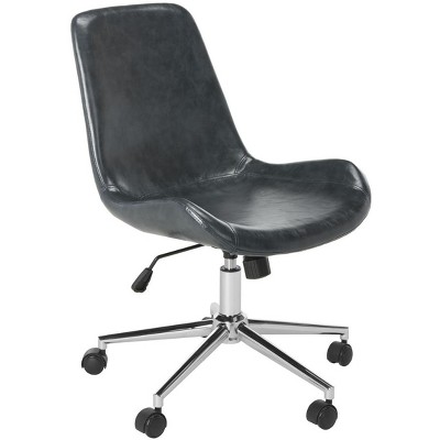 Transitional Dark Grey Faux Leather Chrome Swivel Desk Chair