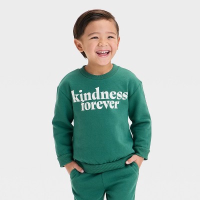 Toddler Boys' 'Kindness Forever' Long Sleeve Fleece Crewneck Sweatshirt - Cat & Jack™ Green