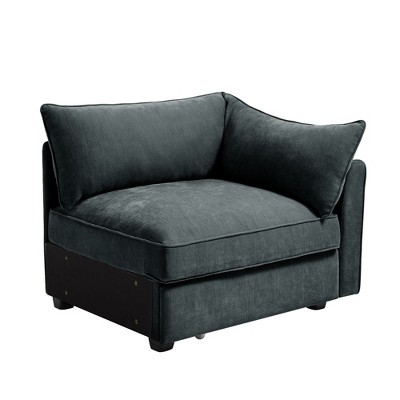 Vynxaria Modern Sofa Grey Chenille, Wrapped Backrest/Armrest, Crescent Shape, Pull-Out Storage Drawers, 2/3/4-Seat for Modern/Nordic Luxury