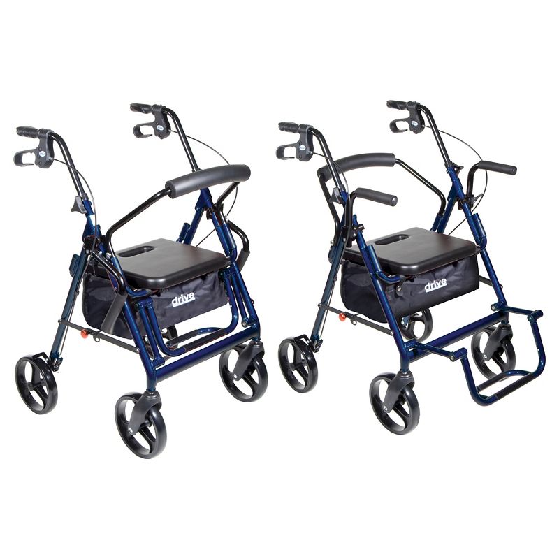 Drive Medical Duet Dual Function Transport Wheelchair Walker Rollator, Blue, 4 of 7
