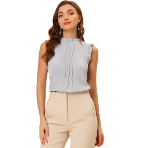 INSPIRE CHIC Women's Ruffled Curved Hem Business Office Vintage Sleeveless Blouse - 1 of 4