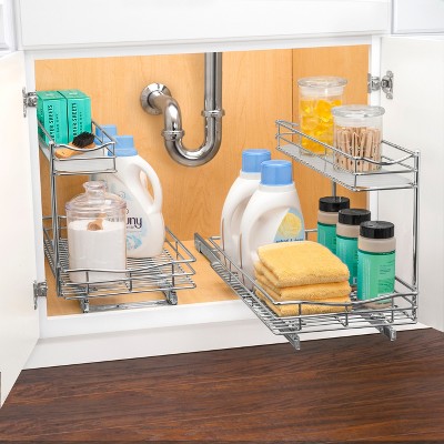 Lynk Professional 11.5" x 21" Slide Out Under Sink Cabinet Organizer - Pull Out Two Tier Sliding Shelf: Chrome-Plated Steel, Kitchen Storage — фото 5