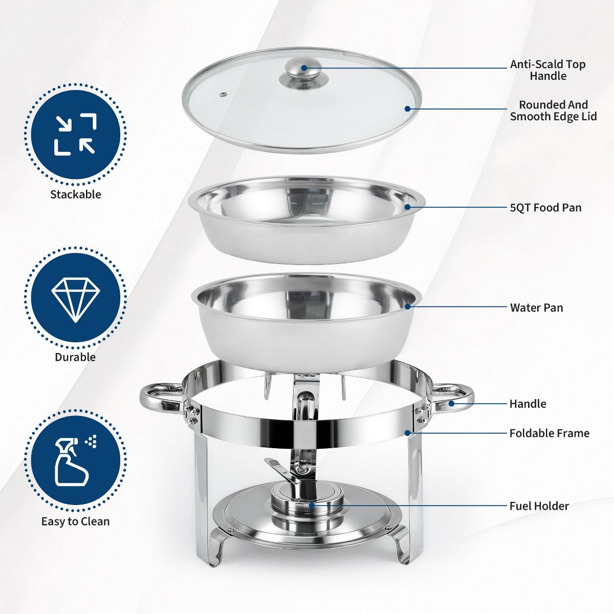 6 QT Chafing Dishes for Buffet, 4 Pack Chafing Dish Buffet Set, Round Chafer Food Pan with Lid, Food Warmer for Parties Events Dinners Catering - thumbnail 7