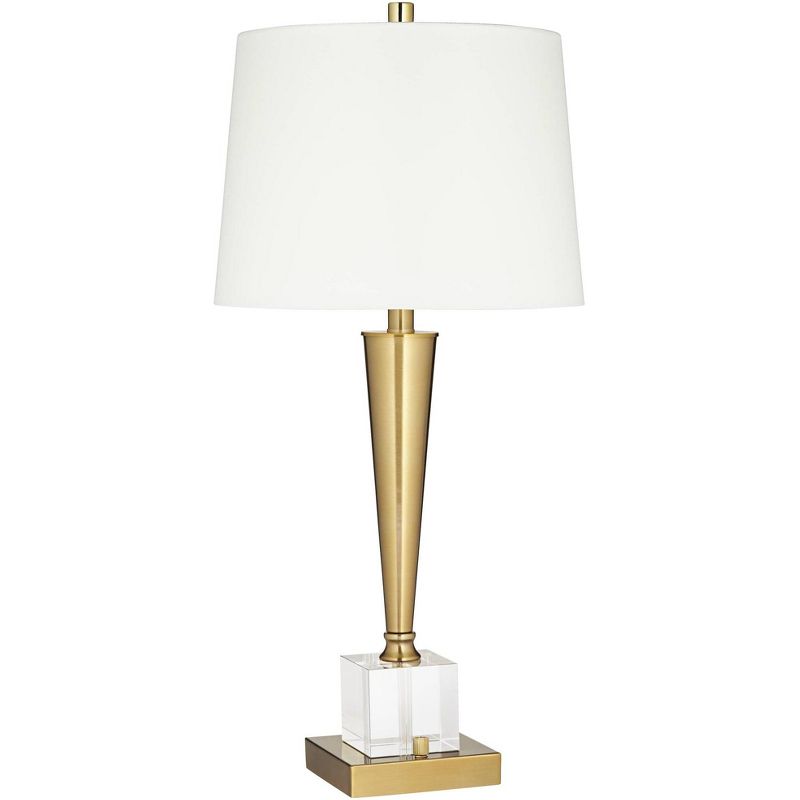 Possini Euro Design Wayne 29 1/4" Tall Modern Glam End Table Lamp USB Port Brass Finish Metal Crystal Single White Shade Living Room Charging Bedroom, 1 of 10