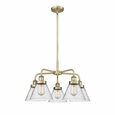 Cone - 5 Light Stem Hung Chandelier In Art Deco Style-15 Inches Tall and 25.75 Inches Wide
