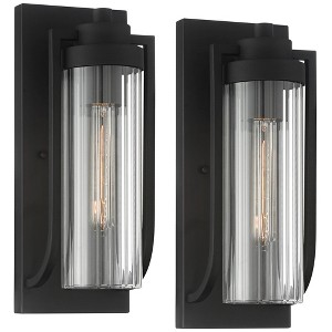 Possini Euro Design Bogota Modern Outdoor Wall Light Fixtures Set of 2 Textured Black 15 1/2" Clear Ribbed Glass for Post Exterior Barn - 1 of 4