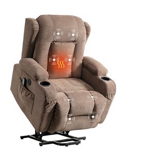 AndMakers 35.43 in. W Brown Fabric Massage Recliner with Remote Control, Tufted and Storage - 1 of 4