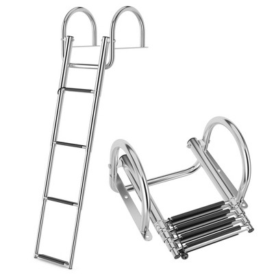 Costway 4-step Pontoon Boat Ladder Folding Telescoping Rear Entry ...