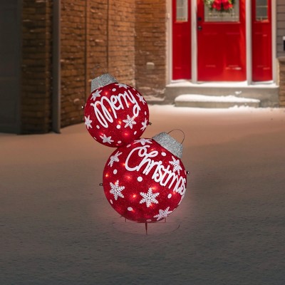 Red and White LED Lighted Stacked Ornament Balls Outdoor Decoration