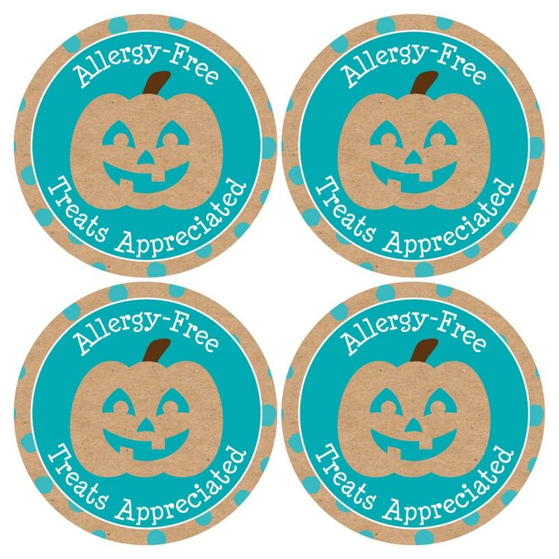 Big Dot of Happiness Teal Pumpkin - Halloween Allergy Friendly Trick or Trinket Name Tags - Party Badges Sticker Set of 12, 5 of 8