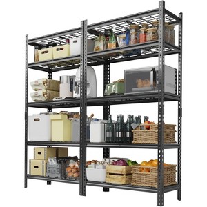 Metal storage rack, 5-tier adjustable kitchen shelf, 2000 lbs load capacity, suitable for garages, kitchens, bathrooms, and warehouses. 2-pack. - 1 of 4