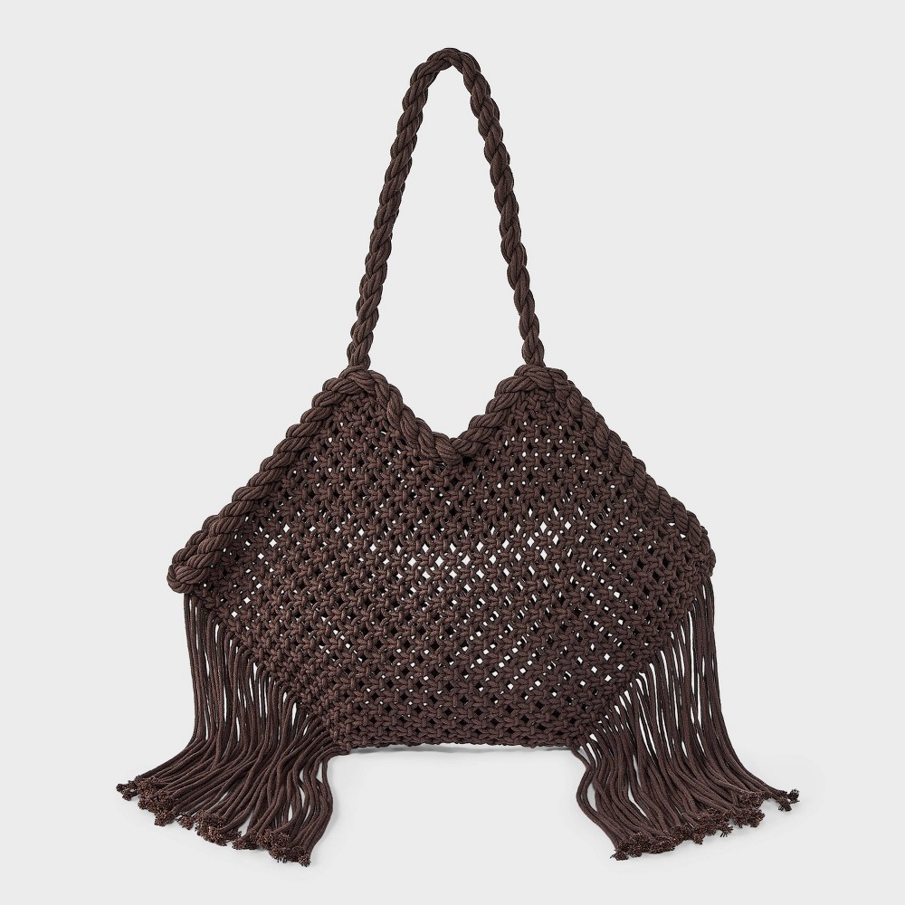 Photos - Women Bag Hand Crafted Cotton Macrame Fringe Tote Bag - Universal Thread™ Brown