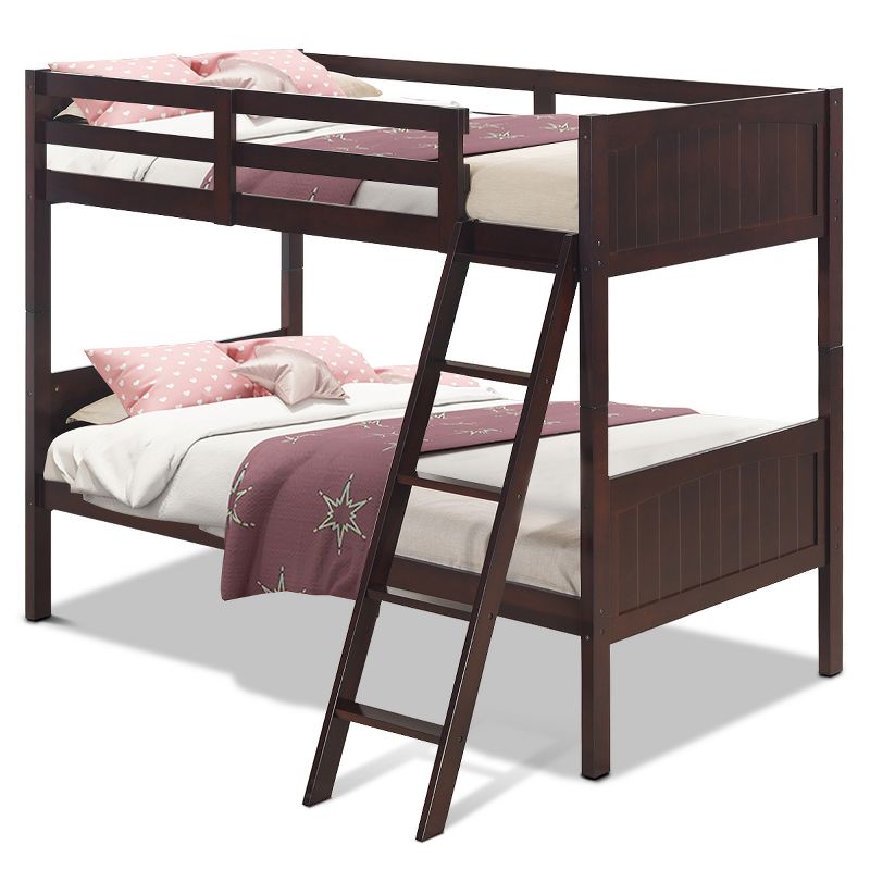 Wooden Twin Over Twin Bunk Beds Convertible 2 Individual Twin Beds Espresso, 1 of 11