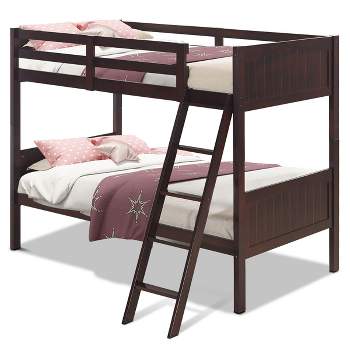 Wooden Twin Over Twin Bunk Beds Convertible 2 Individual Twin Beds Espresso