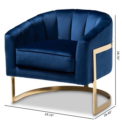 Tomasso Blue Velvet Barrel Chair with Gold Frame