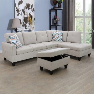 AndMakers 97 in. W Square Arm 3-piece L Shaped Polyester Modern Sectional Sofa with Storage - 1 of 4