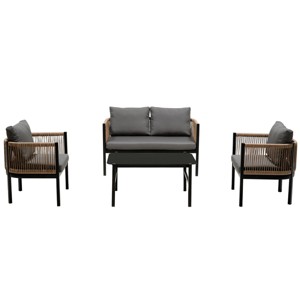 Outdoor 4 Pcs Seating Set, Multi-person Lounge Sets with Tempered Glass Table, Patio Lounge Sets with Iron Frame and PE Cushions-Coolbibila - 1 of 4